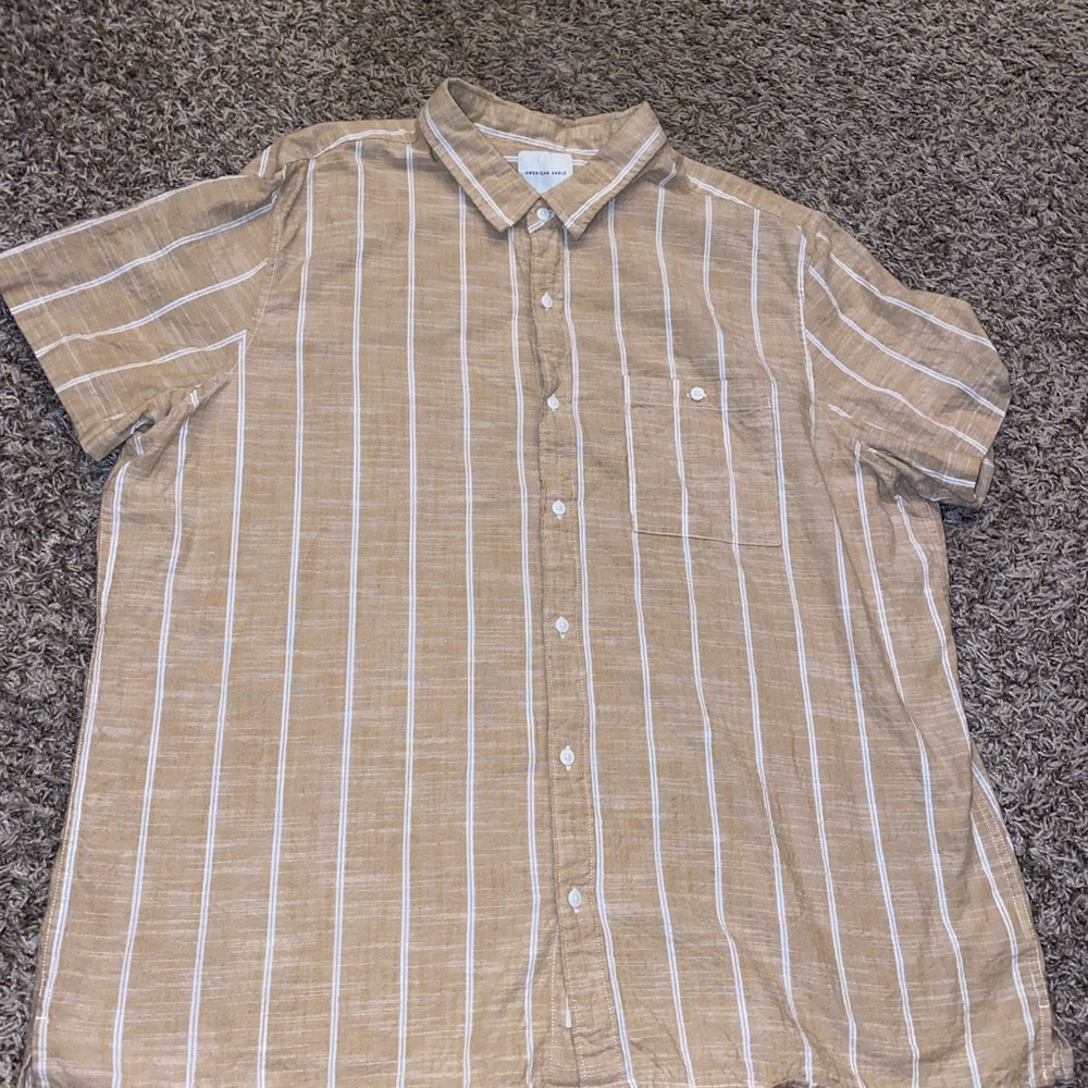 American Eagle Vertical Striped Button Up Polo